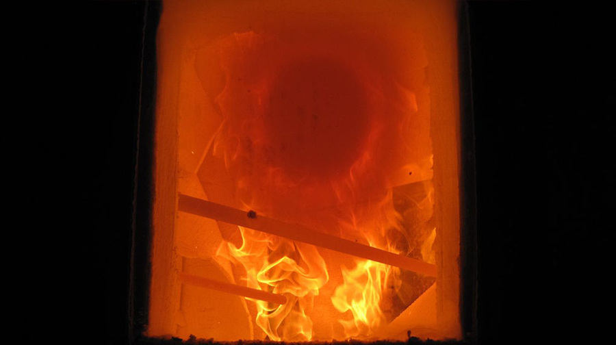 Fire wall assembly tested in a lab